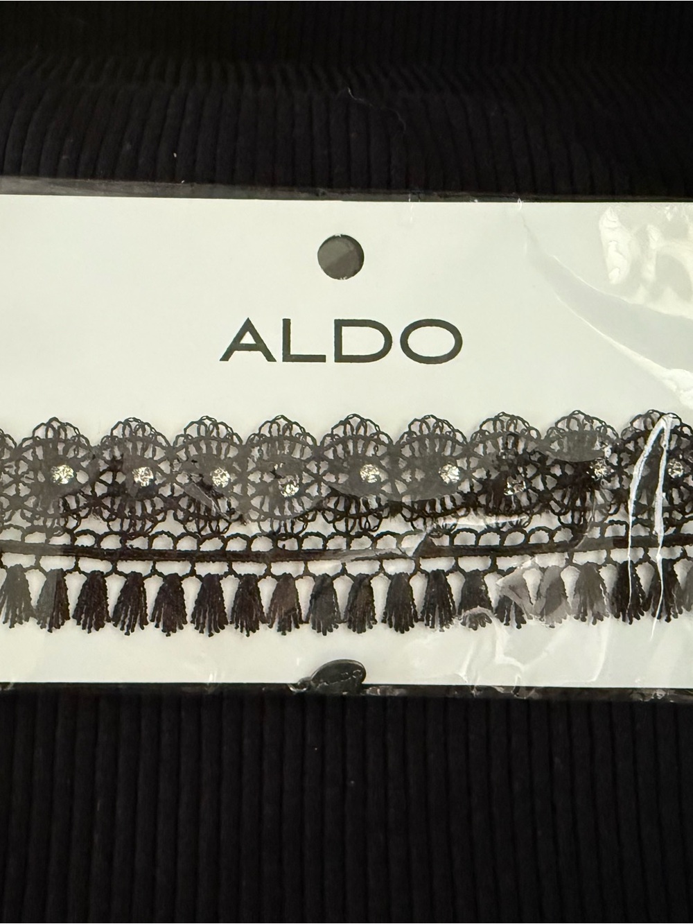 Aldo Black Lace Tassel Choker with Gunmetal Chain